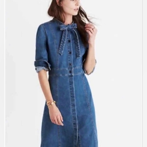 Madewell Dresses & Skirts - Madewell Denim Tie Neck Shirtdress Button Front Jean Dress Size 12